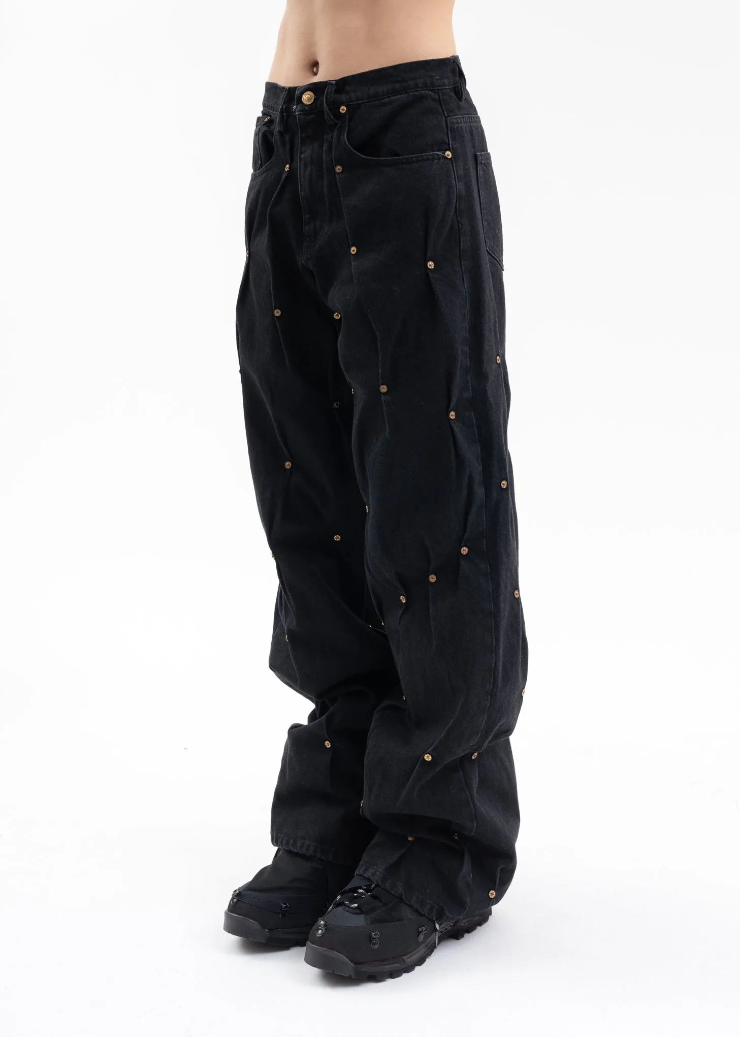 BLACK MULTI RIVET DENIM PANTS