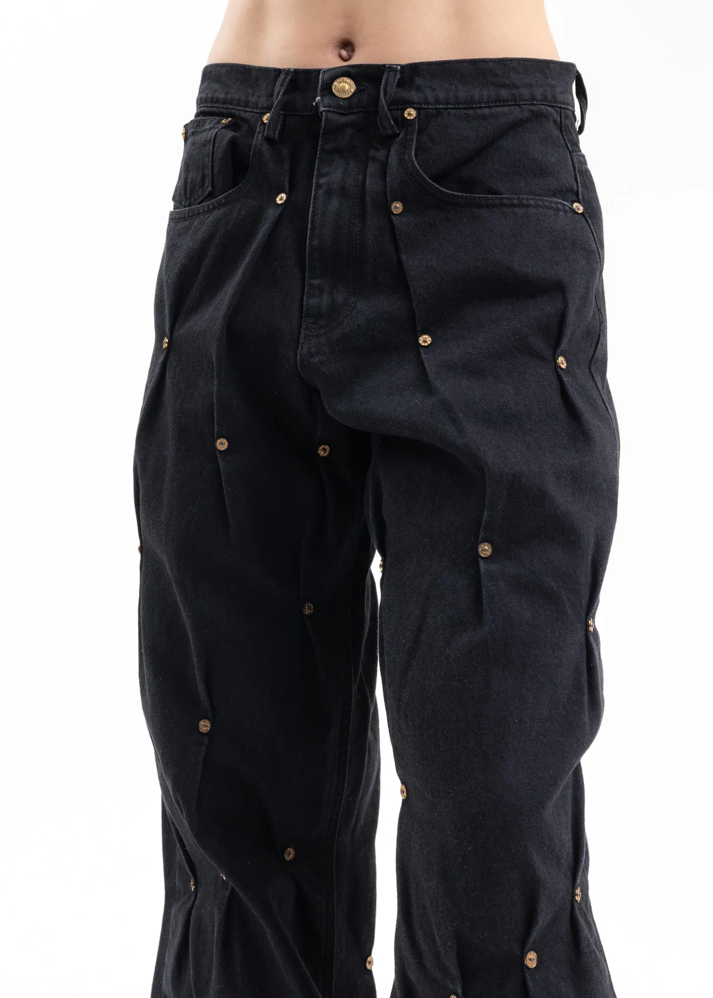 BLACK MULTI RIVET DENIM PANTS
