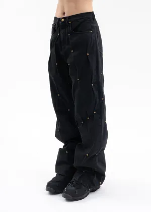 BLACK MULTI RIVET DENIM PANTS