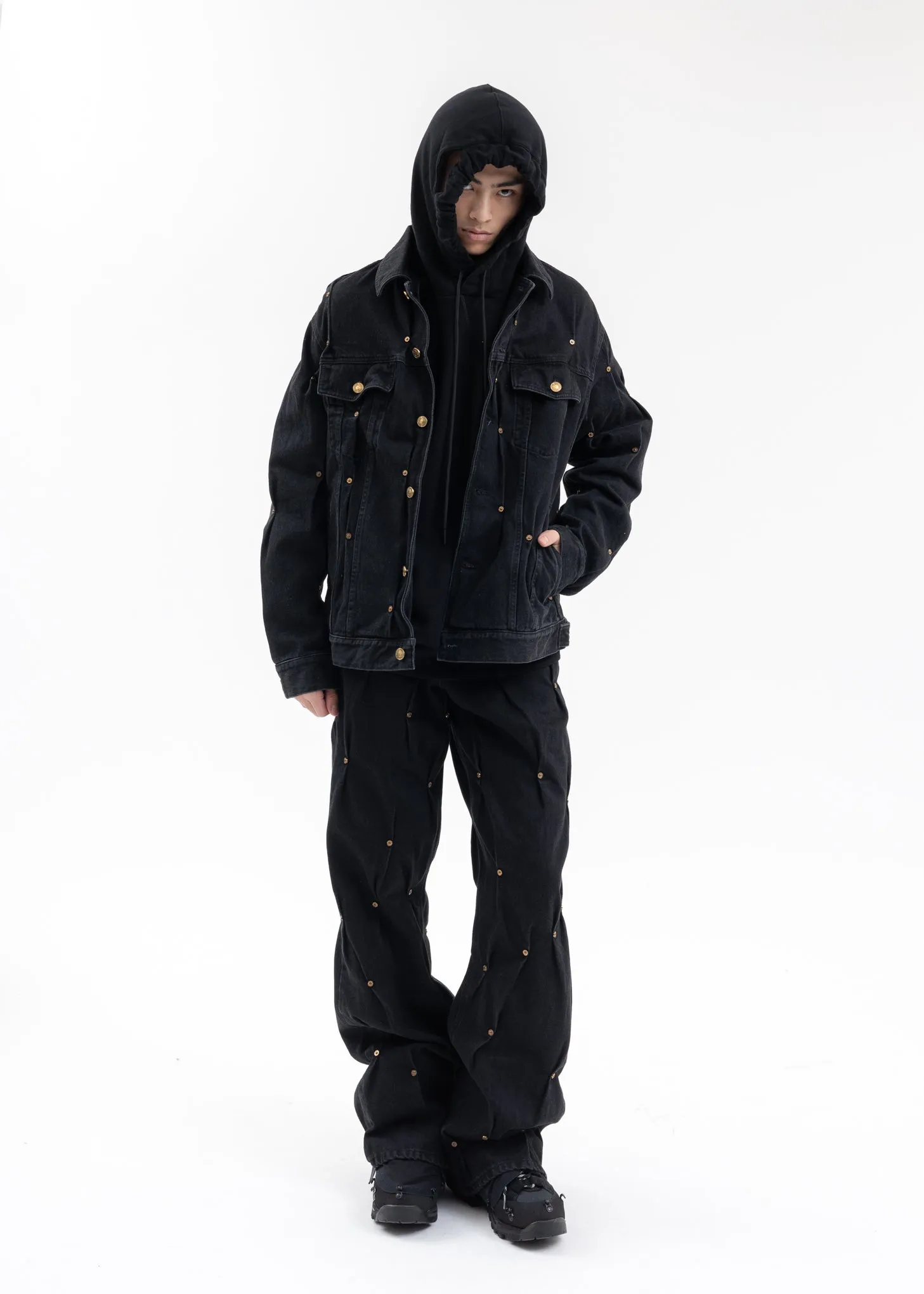 BLACK MULTI RIVET DENIM PANTS