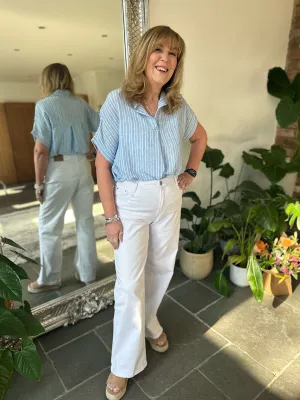 Blue Short Sleeve Striped Blouse Carly