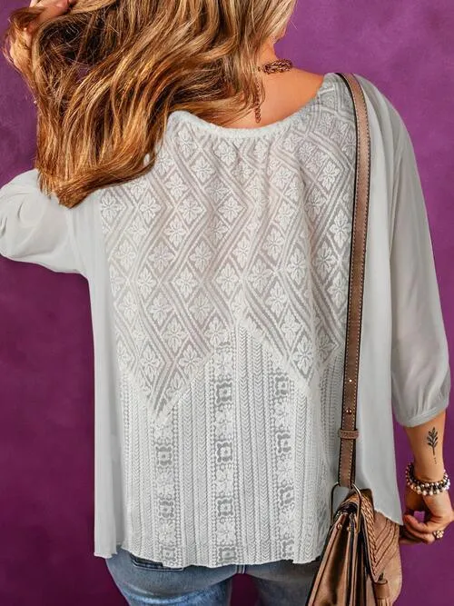 Boho Fresh White Three Quarter Sleeve Blouse
