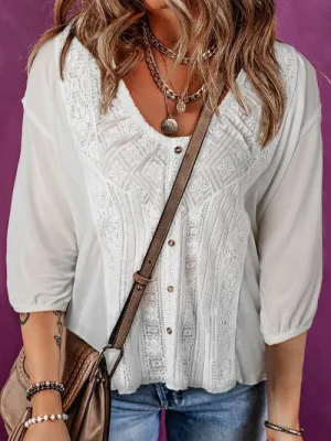 Boho Fresh White Three Quarter Sleeve Blouse