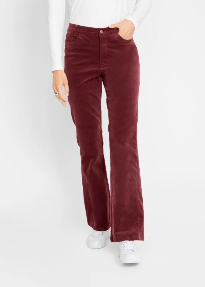 Bpc Bonprix Collection Stretch Corduroy Flare Pants with Comfortable High Waist Belt ,  red