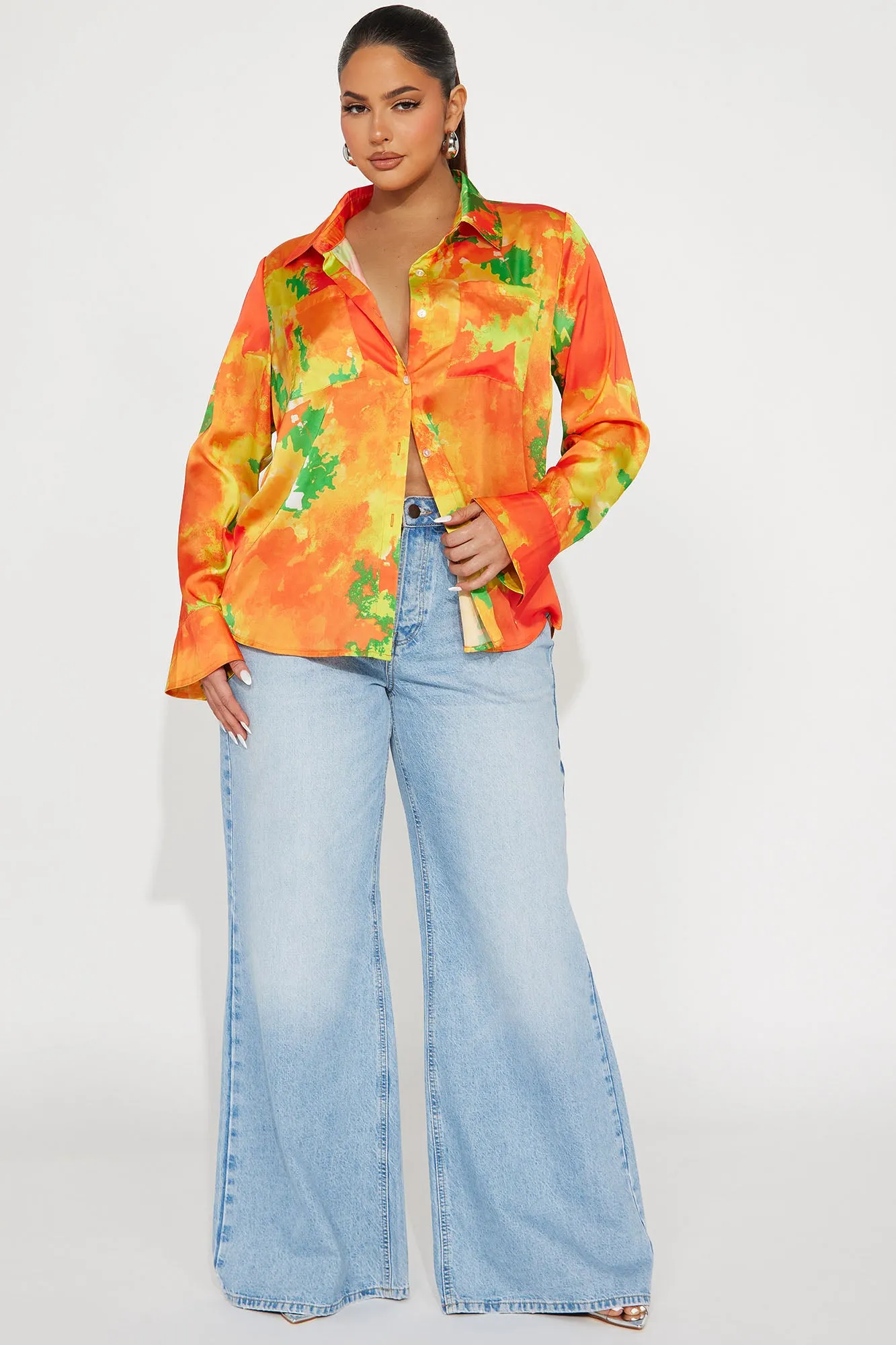 California Dreams Satin Shirt - Orange/combo
