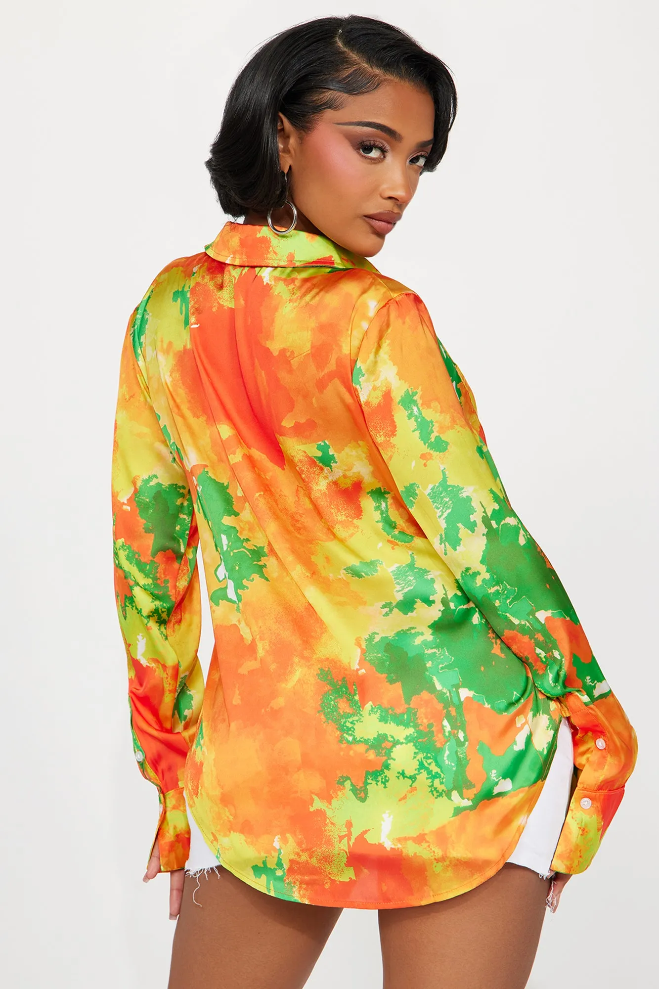 California Dreams Satin Shirt - Orange/combo