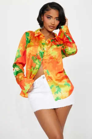 California Dreams Satin Shirt - Orange/combo
