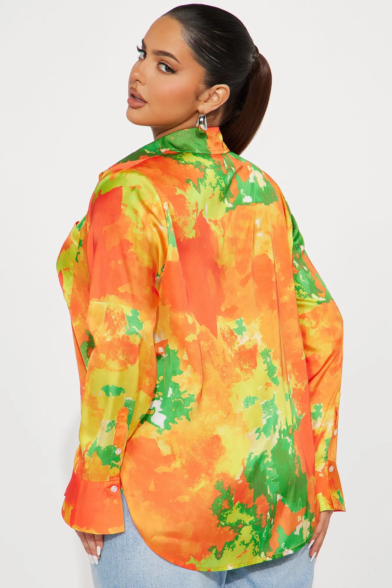 California Dreams Satin Shirt - Orange/combo