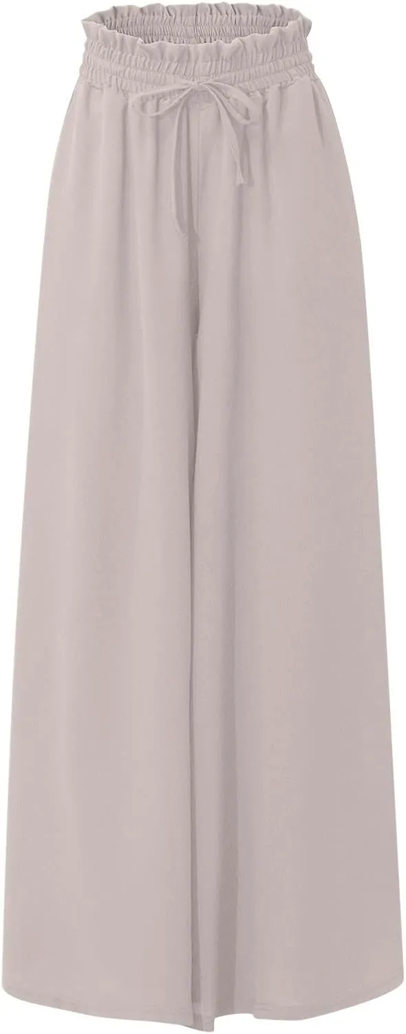 Canbebig Palazzo Pants for Women High Waist Loose Wide Leg Trousers Solid Dressy Culottes Elastic Waist Flowy Classy Pants
