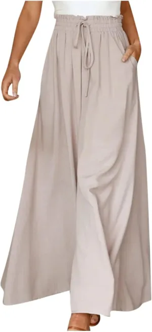 Canbebig Palazzo Pants for Women High Waist Loose Wide Leg Trousers Solid Dressy Culottes Elastic Waist Flowy Classy Pants