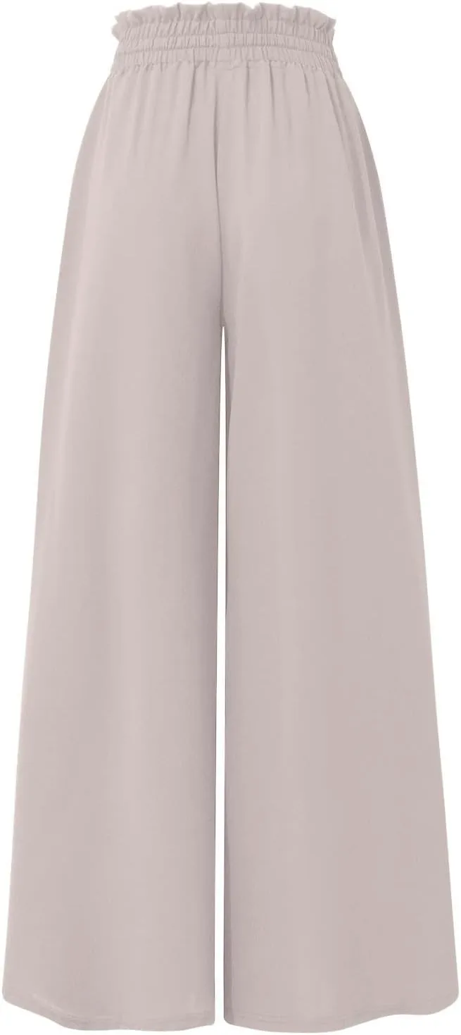 Canbebig Palazzo Pants for Women High Waist Loose Wide Leg Trousers Solid Dressy Culottes Elastic Waist Flowy Classy Pants