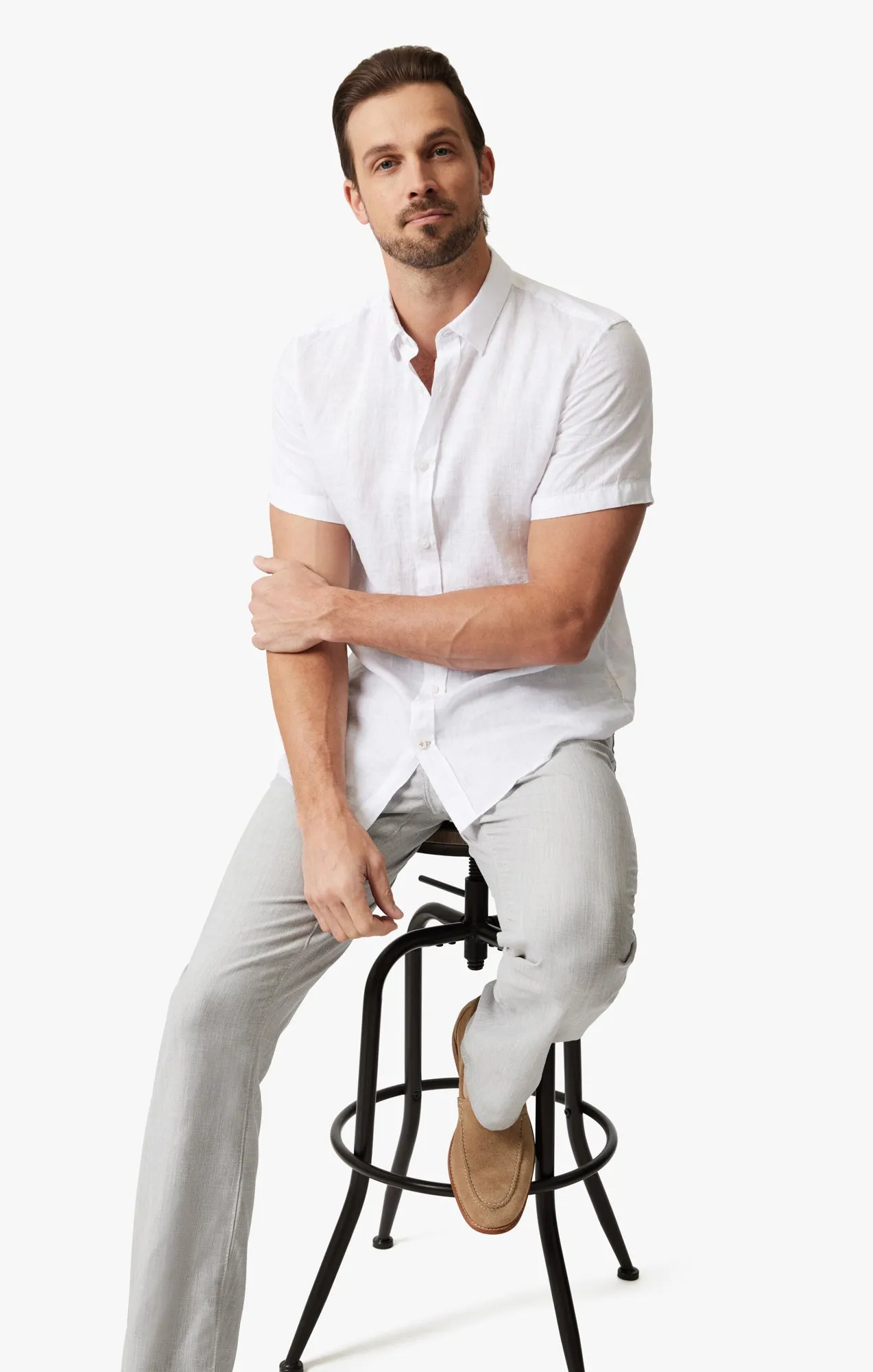 Charisma Relaxed Straight Pants in Bone Cross Twill