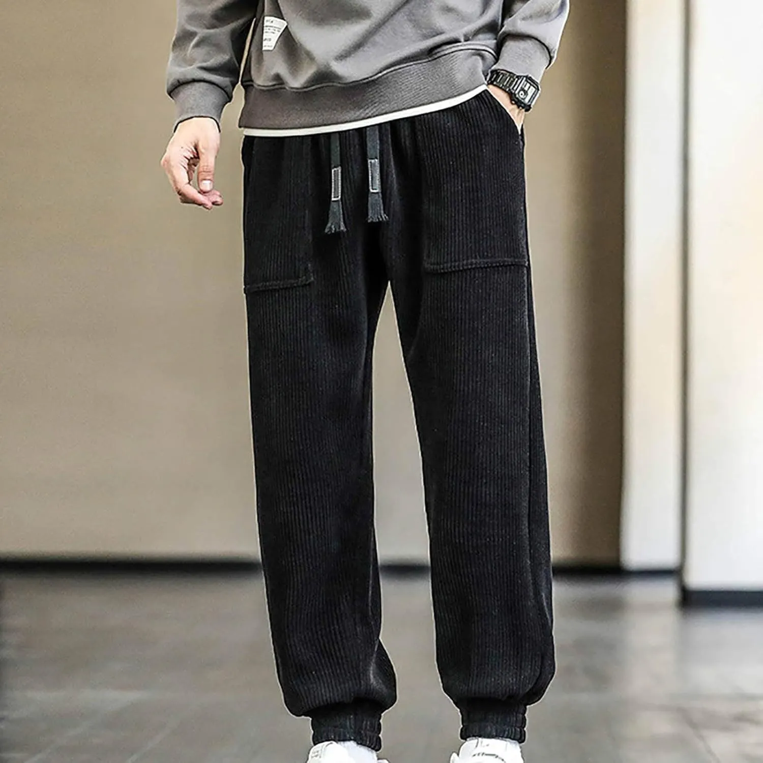 Comfortable Sweatpants for Men Mens Corduroy Joggers Pants Casual Cargo Pants Drawstring Elastic Athletic Lounge