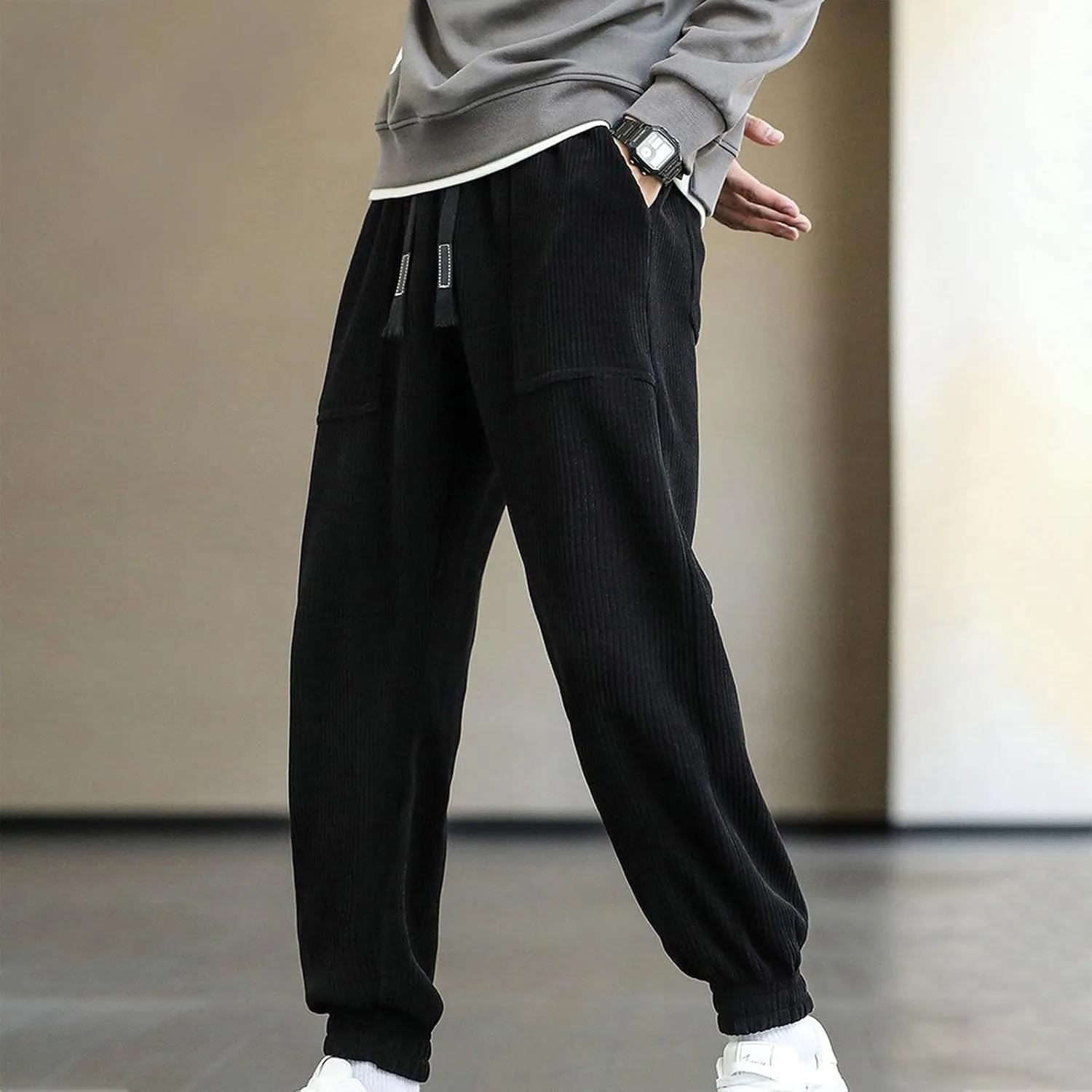 Comfortable Sweatpants for Men Mens Corduroy Joggers Pants Casual Cargo Pants Drawstring Elastic Athletic Lounge