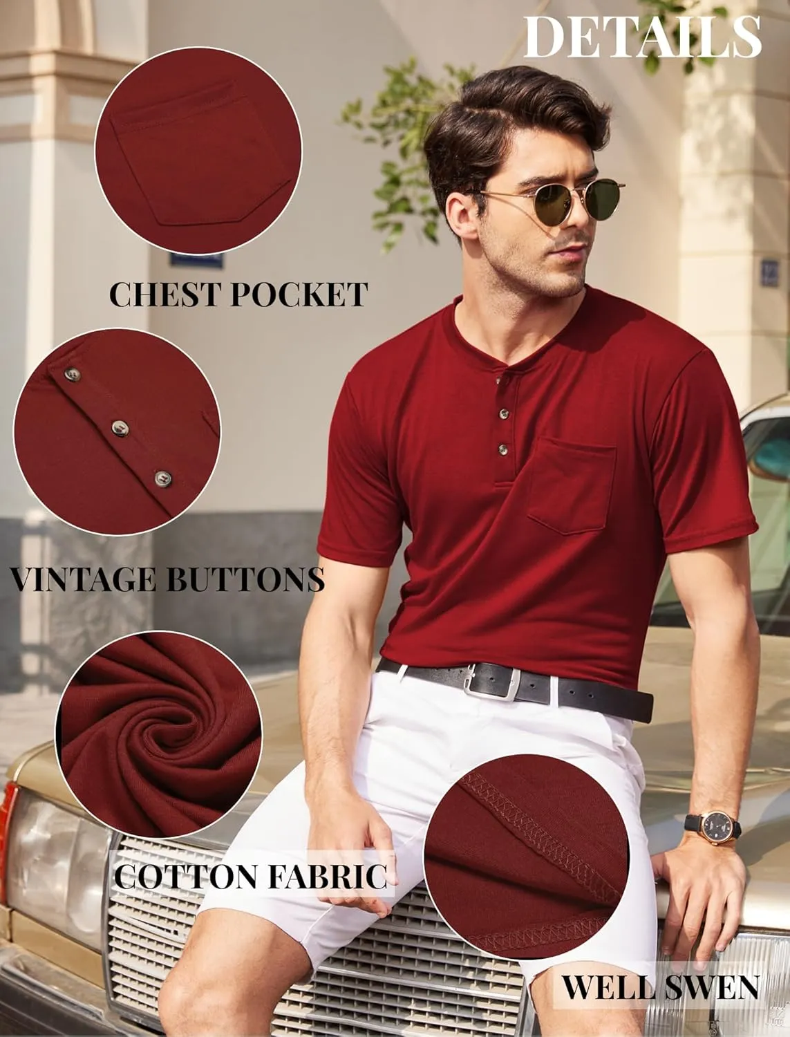 COOFANDY Men's 3 Pack Henley Shirts Short Sleeve Casual Basic Tees Classic Henley Summer Solid T Shirts with Pocket