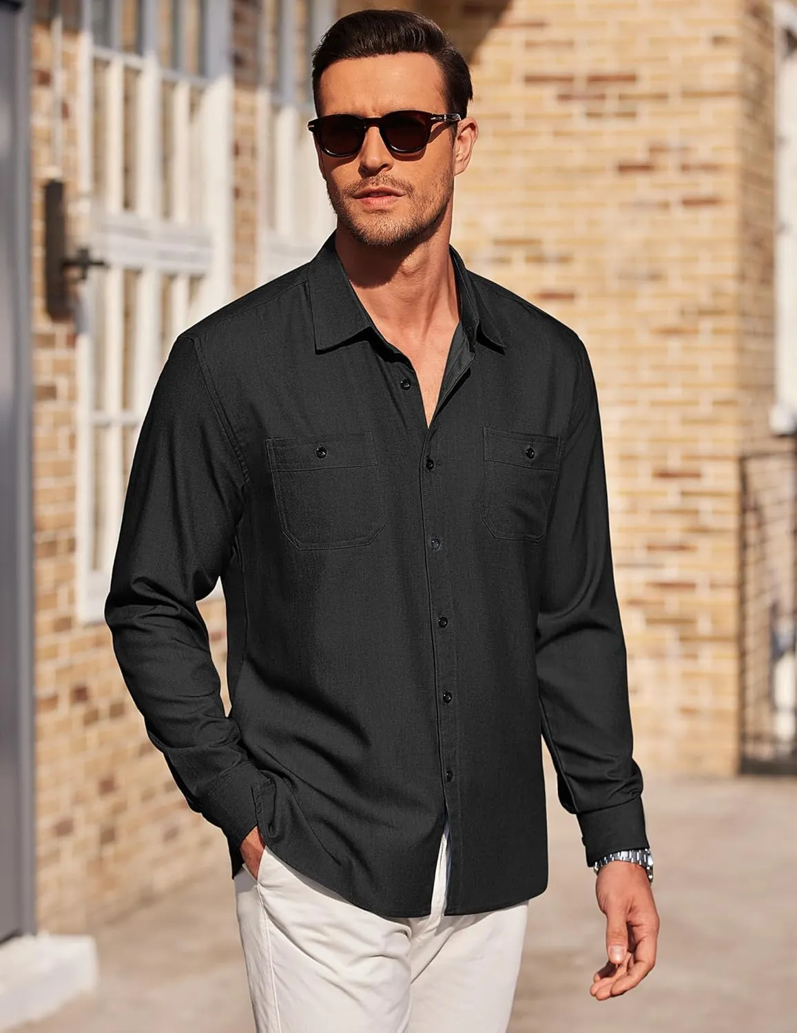 COOFANDY Mens Casual Button Down Shirts Long Sleeve Wrinkle Free Untucked Dress Shirts
