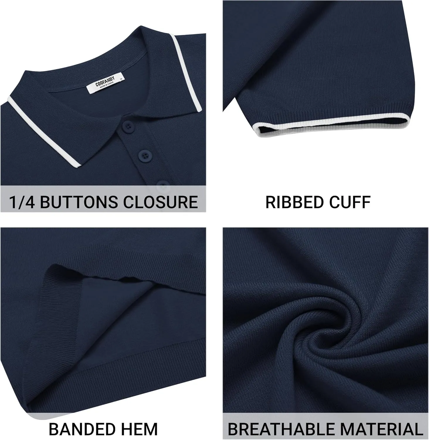COOFANDY Mens Knit Polo Shirts Casual Short Sleeve Button Down Polo Shirt Classic Golf Shirts