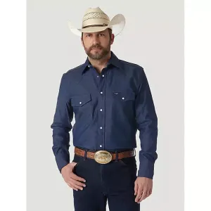 COWBOY CUT® FIRM FINISH LONG SLEEVE WESTERN SNAP SOLID WORK SHIRT IN BLUE