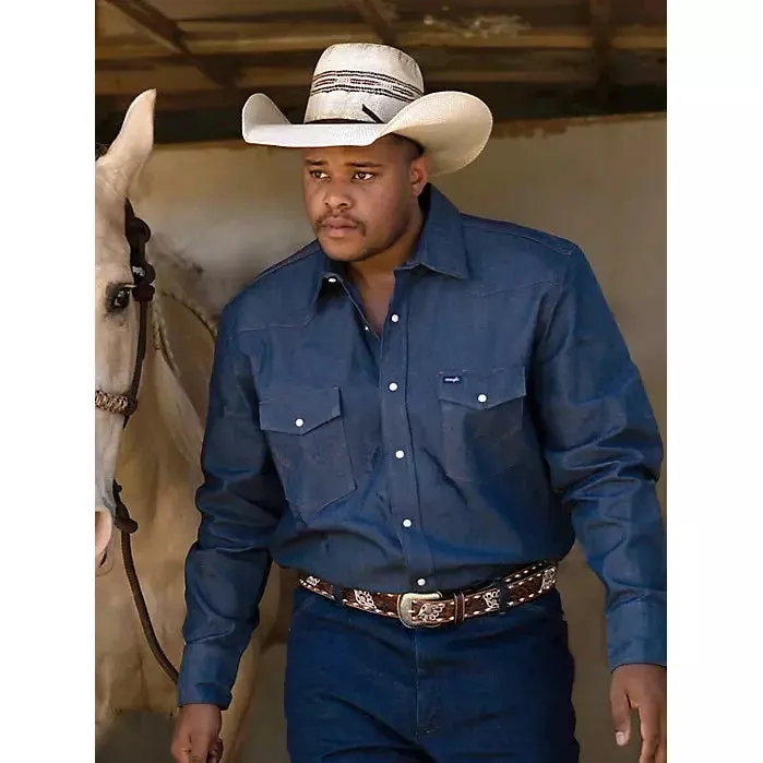 COWBOY CUT® FIRM FINISH LONG SLEEVE WESTERN SNAP SOLID WORK SHIRT IN BLUE