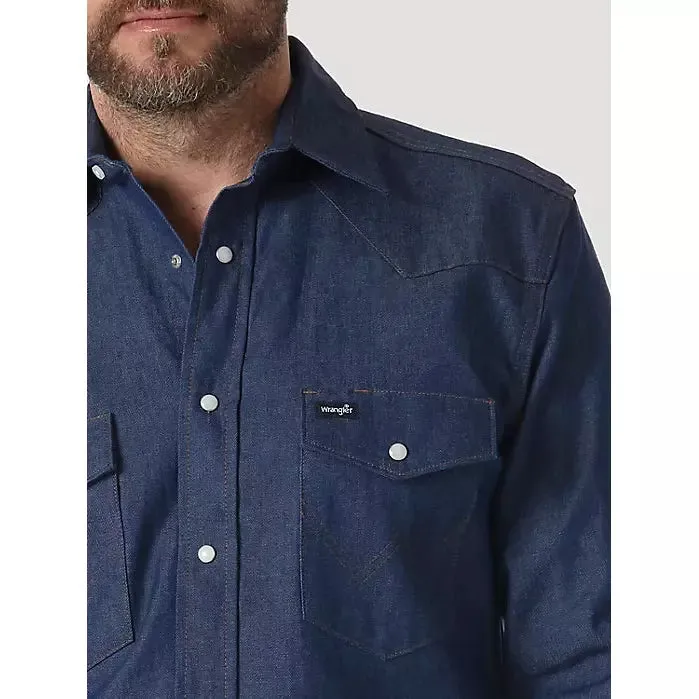 COWBOY CUT® FIRM FINISH LONG SLEEVE WESTERN SNAP SOLID WORK SHIRT IN BLUE