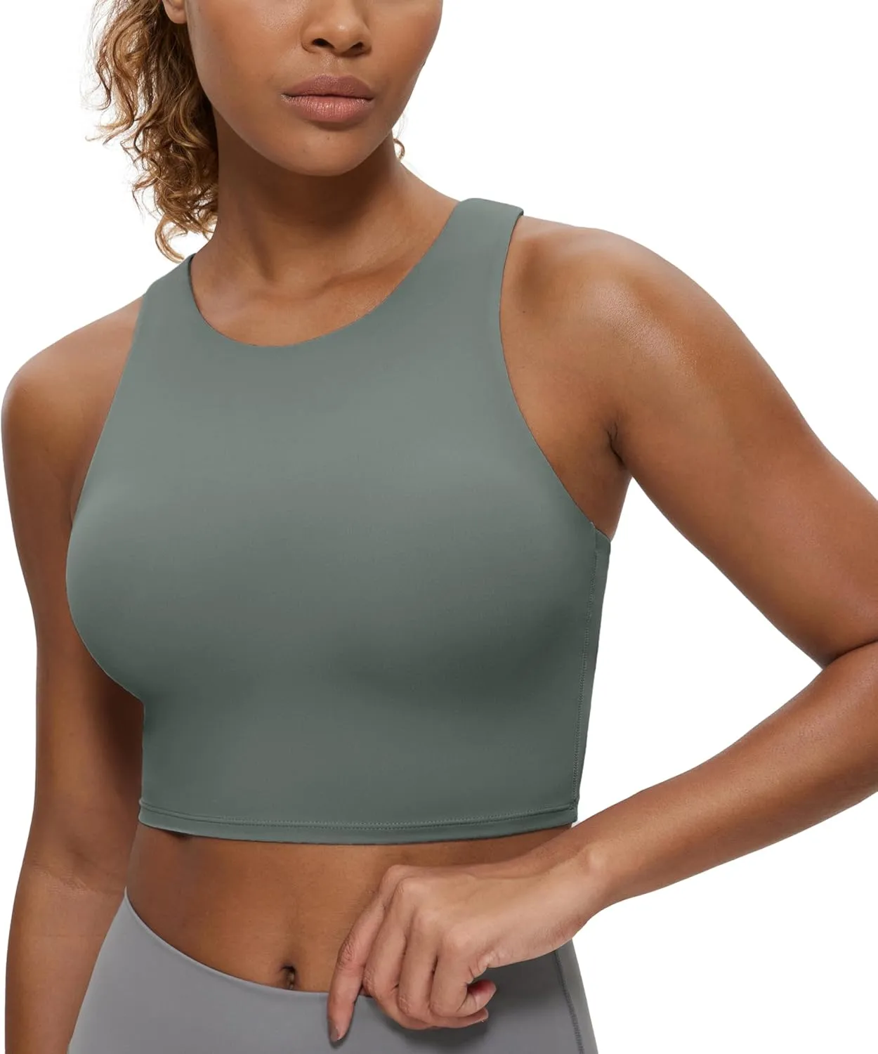 CRZ YOGA Butterluxe Racerback Longline Sports Bras for Women - High Neck Padded Crop Workout Tank Top with Built in Pads