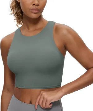CRZ YOGA Butterluxe Racerback Longline Sports Bras for Women - High Neck Padded Crop Workout Tank Top with Built in Pads