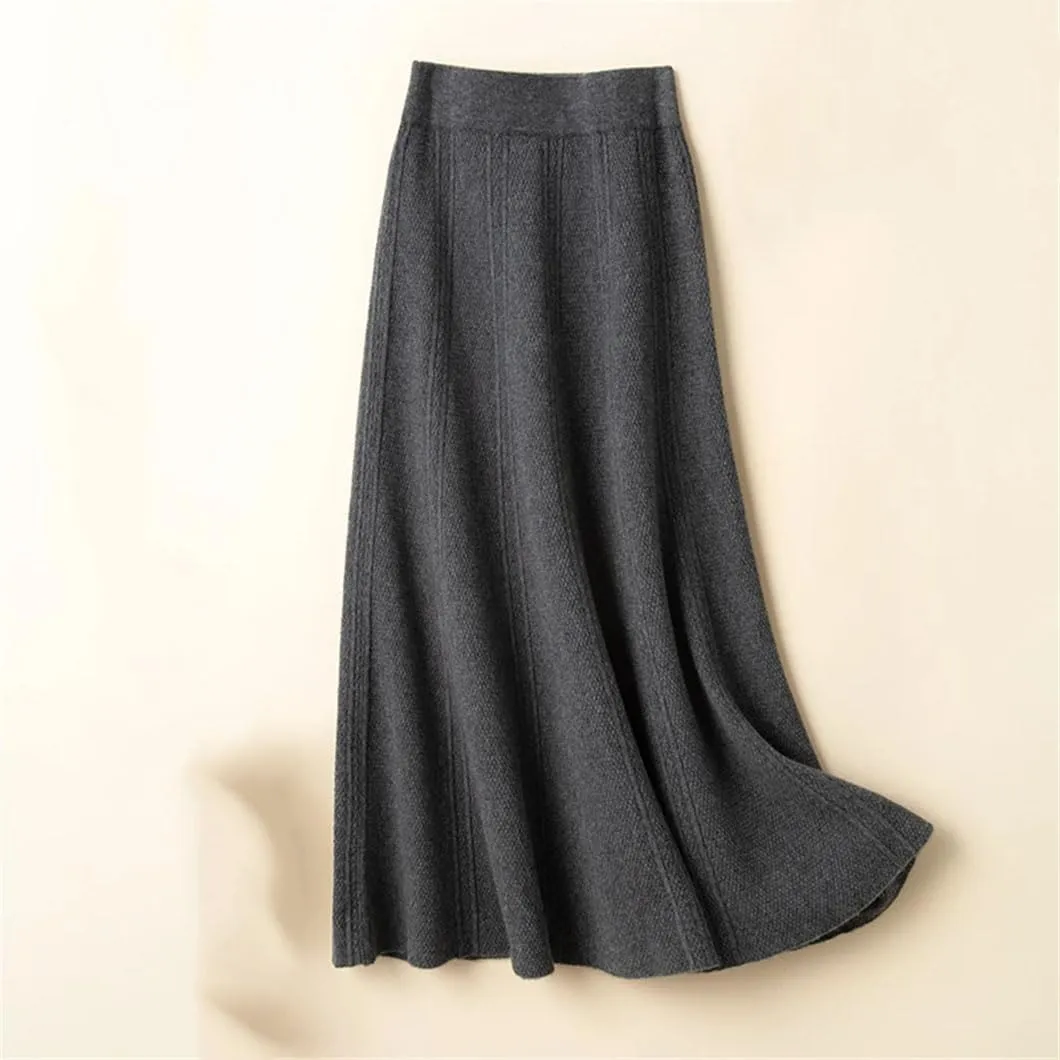 DBFBDTU Womens Wool Skirt Knitted Ribbed Knit A-Line Skirts Pleated Knit Sweater Midi Skirts