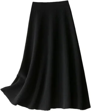 DBFBDTU Womens Wool Skirt Knitted Ribbed Knit A-Line Skirts Pleated Knit Sweater Midi Skirts