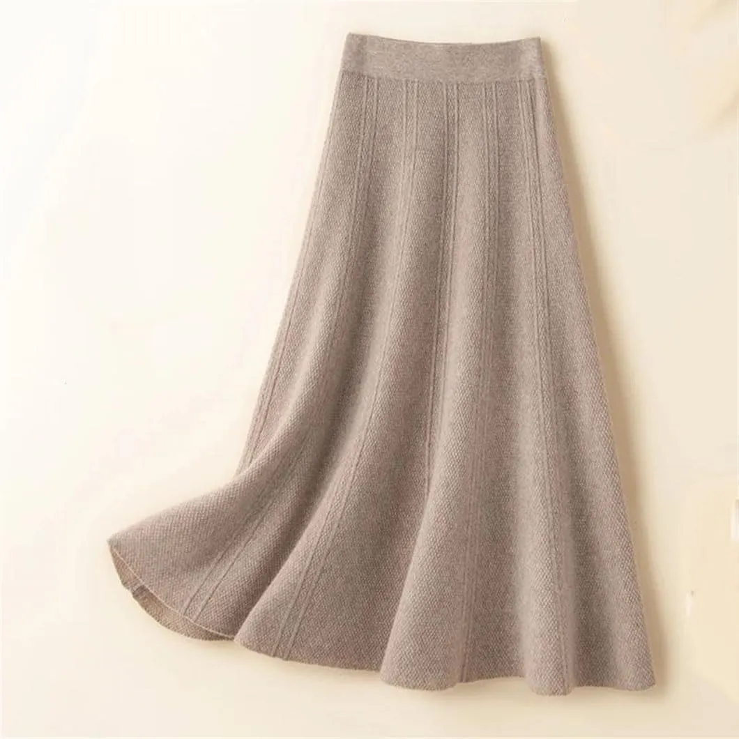 DBFBDTU Womens Wool Skirt Knitted Ribbed Knit A-Line Skirts Pleated Knit Sweater Midi Skirts
