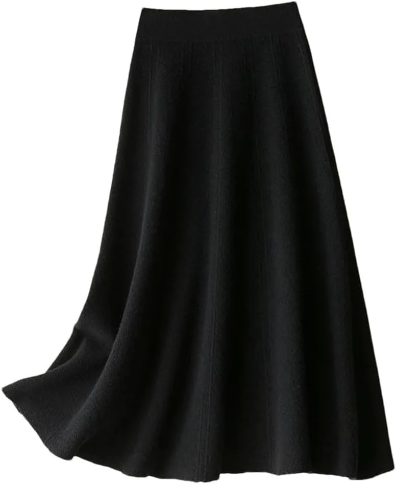 DBFBDTU Womens Wool Skirt Knitted Ribbed Knit A-Line Skirts Pleated Knit Sweater Midi Skirts