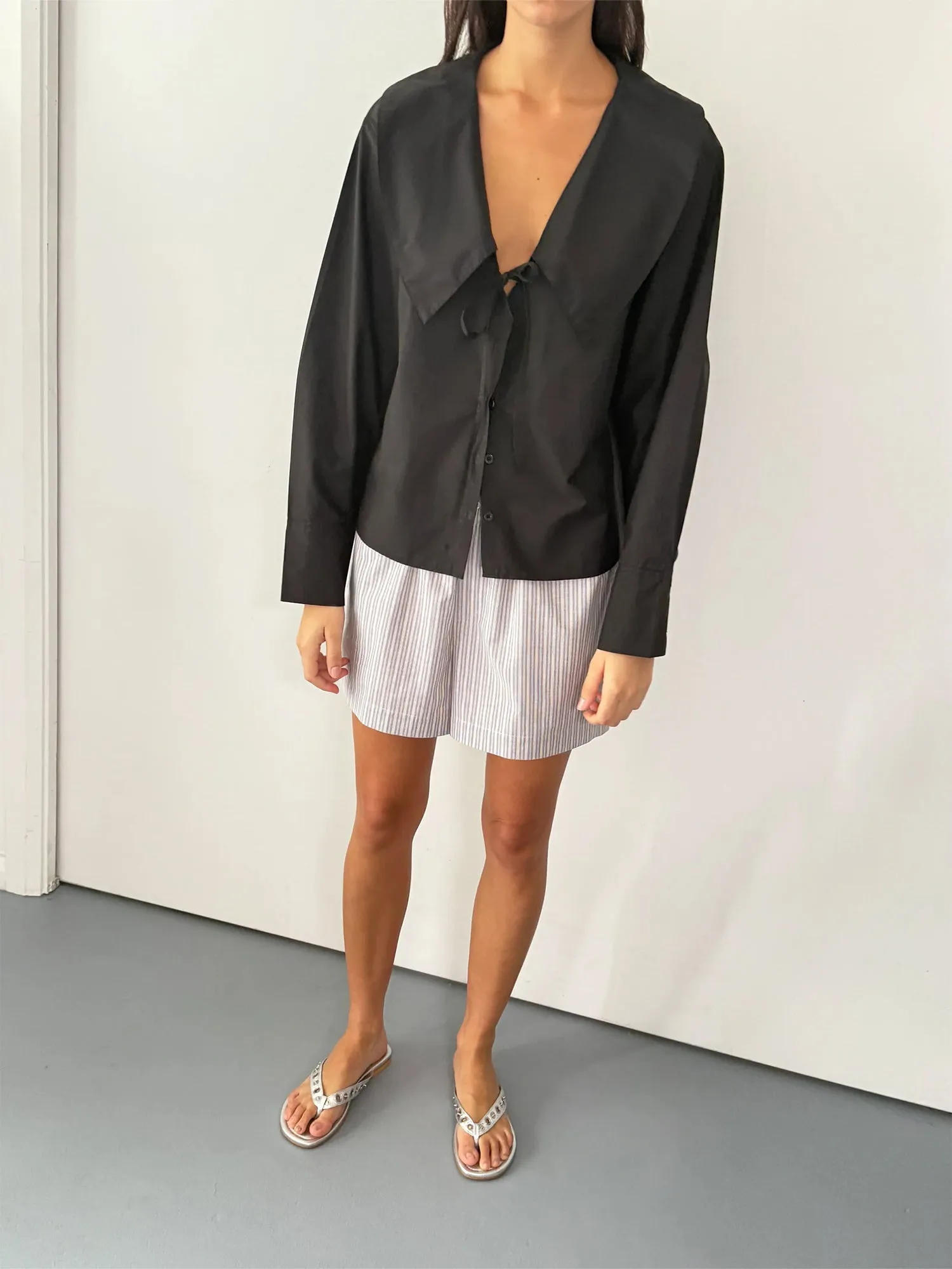 Deiji Studios Collared Tie Black Shirt