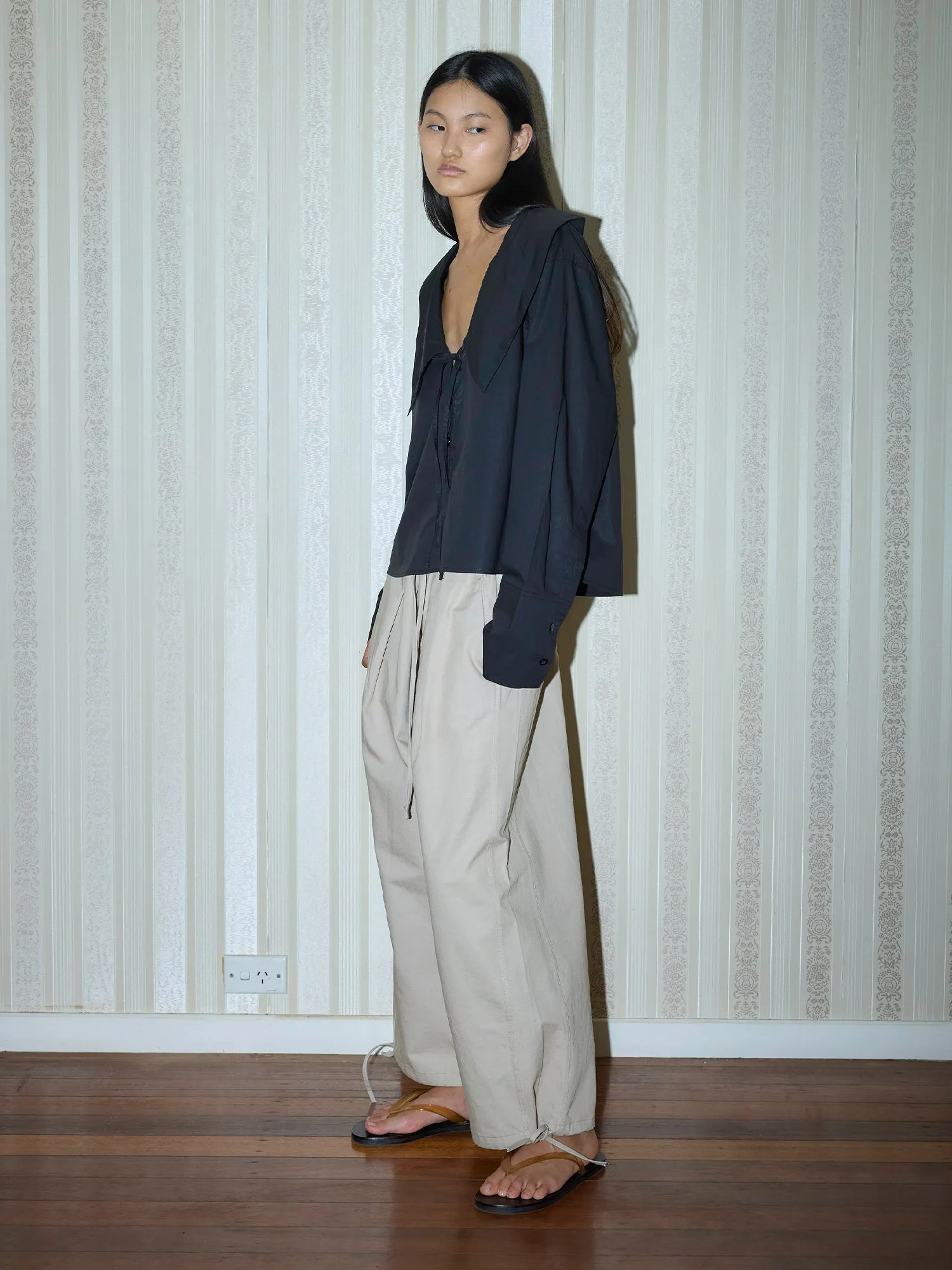 Deiji Studios Collared Tie Black Shirt