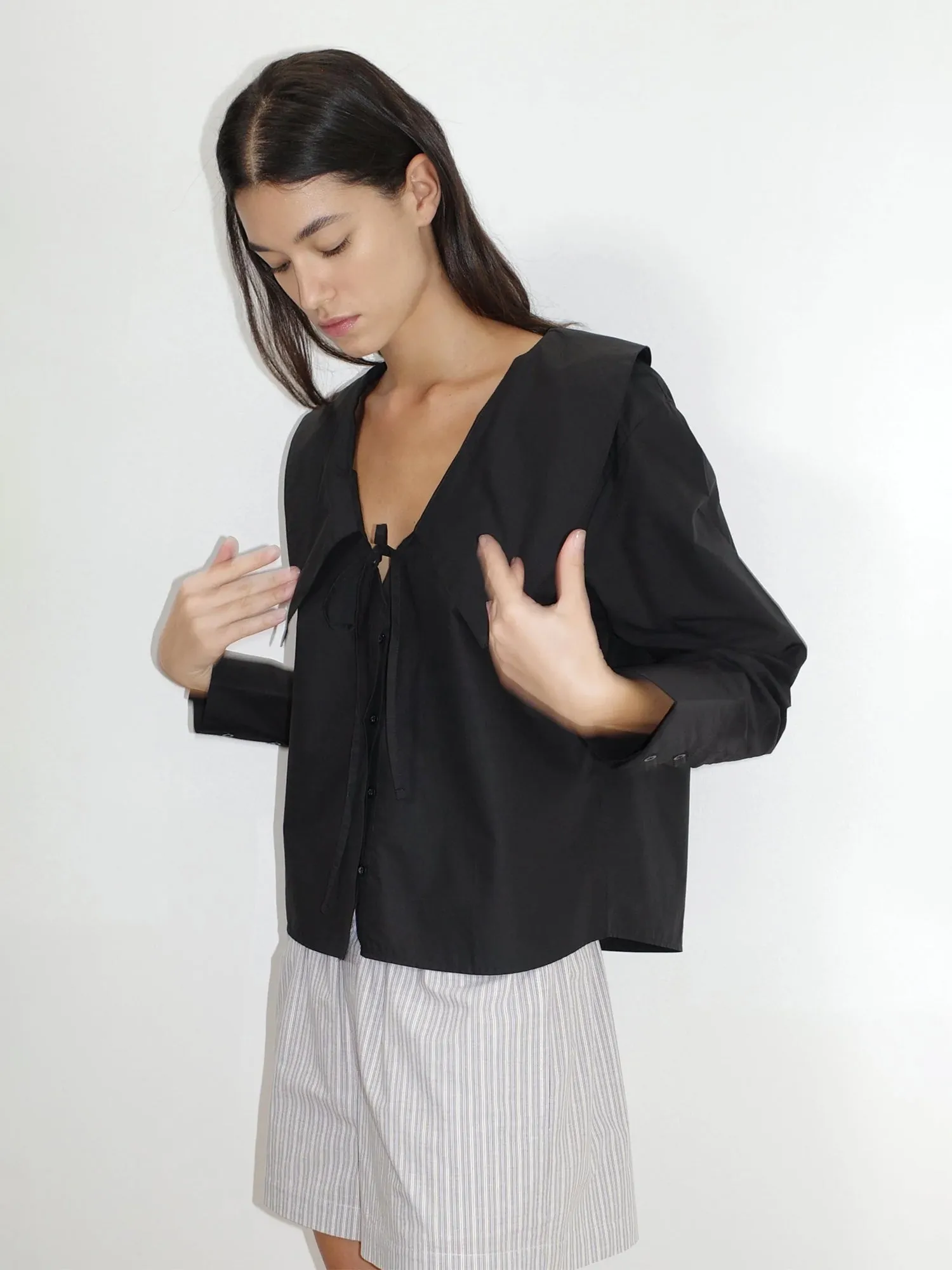 Deiji Studios Collared Tie Black Shirt