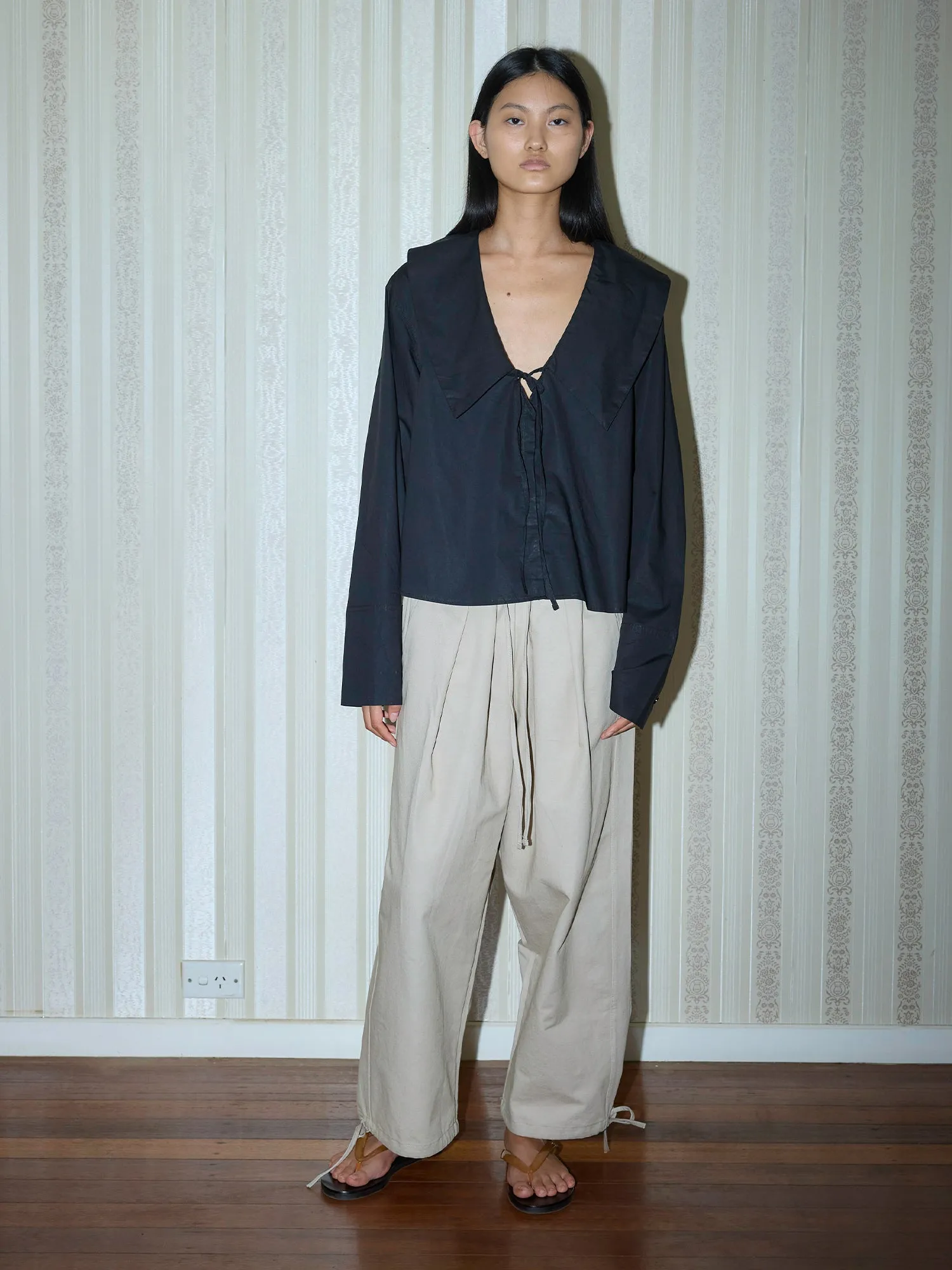 Deiji Studios Collared Tie Black Shirt