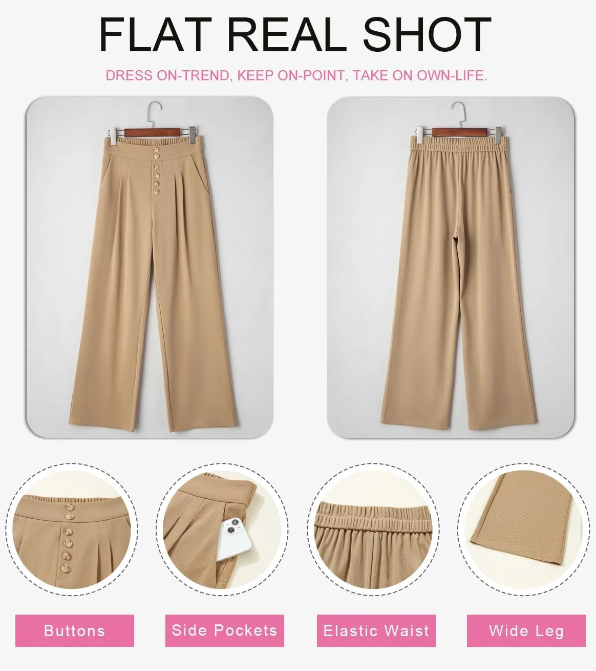Dokotoo Wide Leg Pants Woman Elastic High Waisted Waffle Knit Dressy Casual Trousers Pants with Pockets
