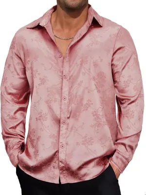 Durio Mens Silk Dress Shirts Jacquard Button Down Shirt Casual Button Up Shirts Long Sleeve Formal Shirts Prom Wedding