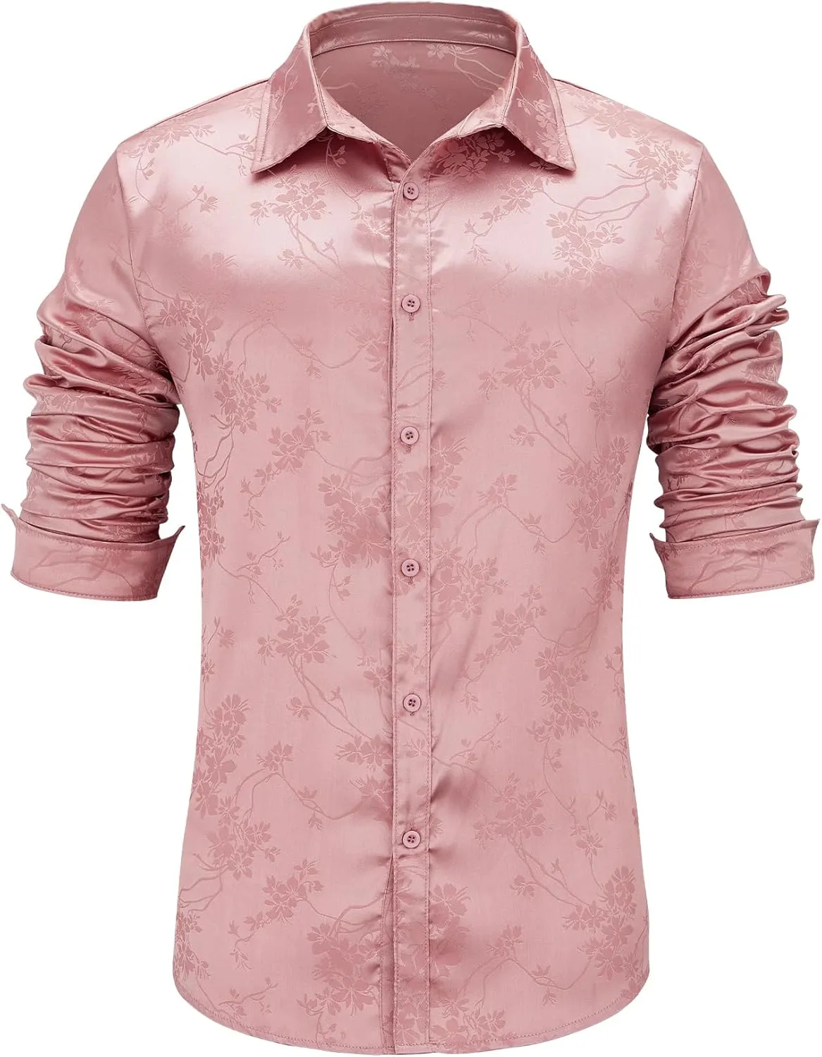 Durio Mens Silk Dress Shirts Jacquard Button Down Shirt Casual Button Up Shirts Long Sleeve Formal Shirts Prom Wedding