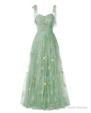 Elegant Embroidery Dark Green Prom Dresses Sweetheart Spaghetti Straps A Line Party Dress Long Simple Formal Dress