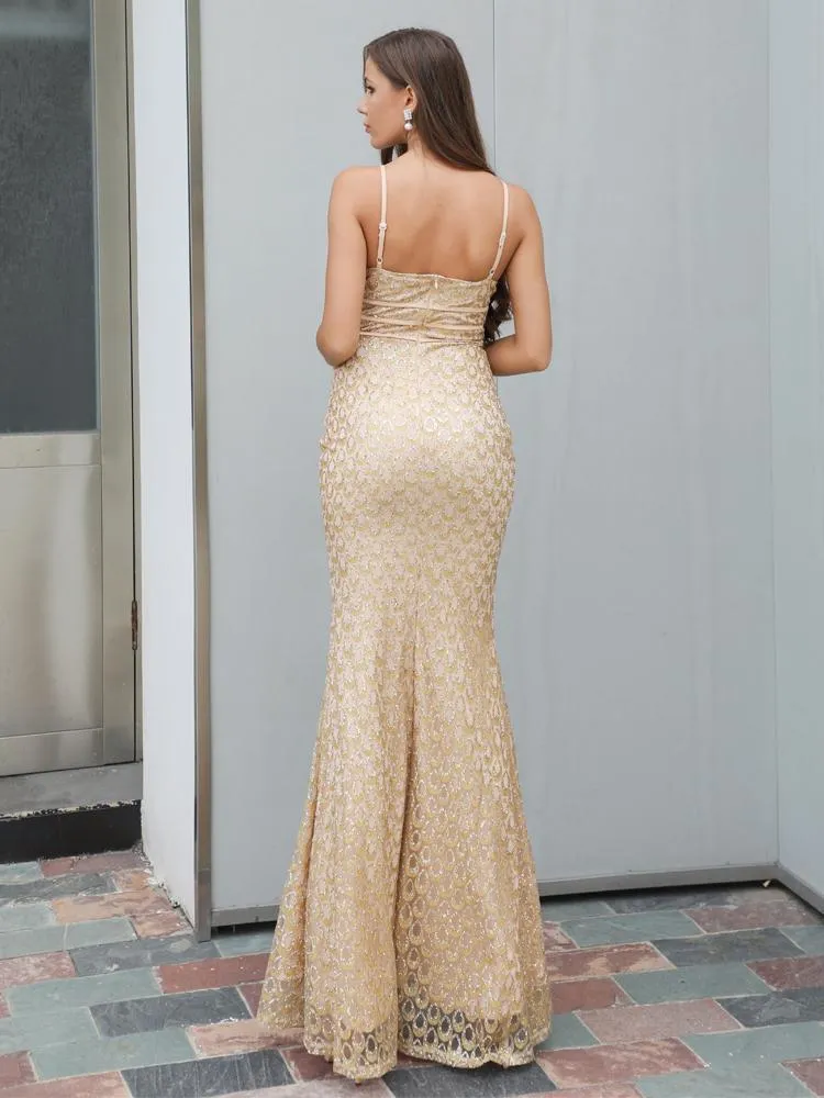 Elegant Gold Glitter Prom Dress
