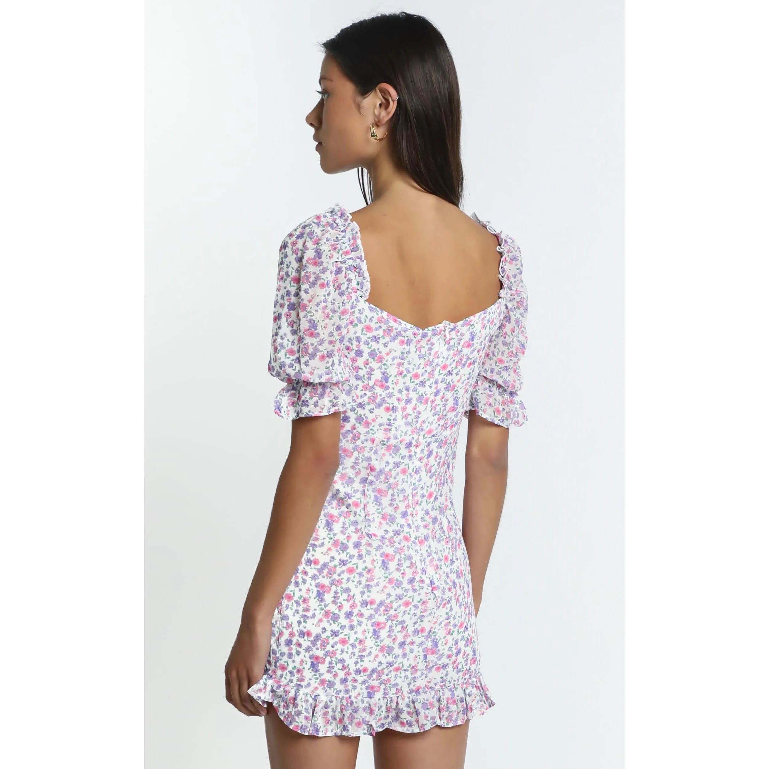 ELEGANT PUFF SLEEVE RUFFLE DRESS