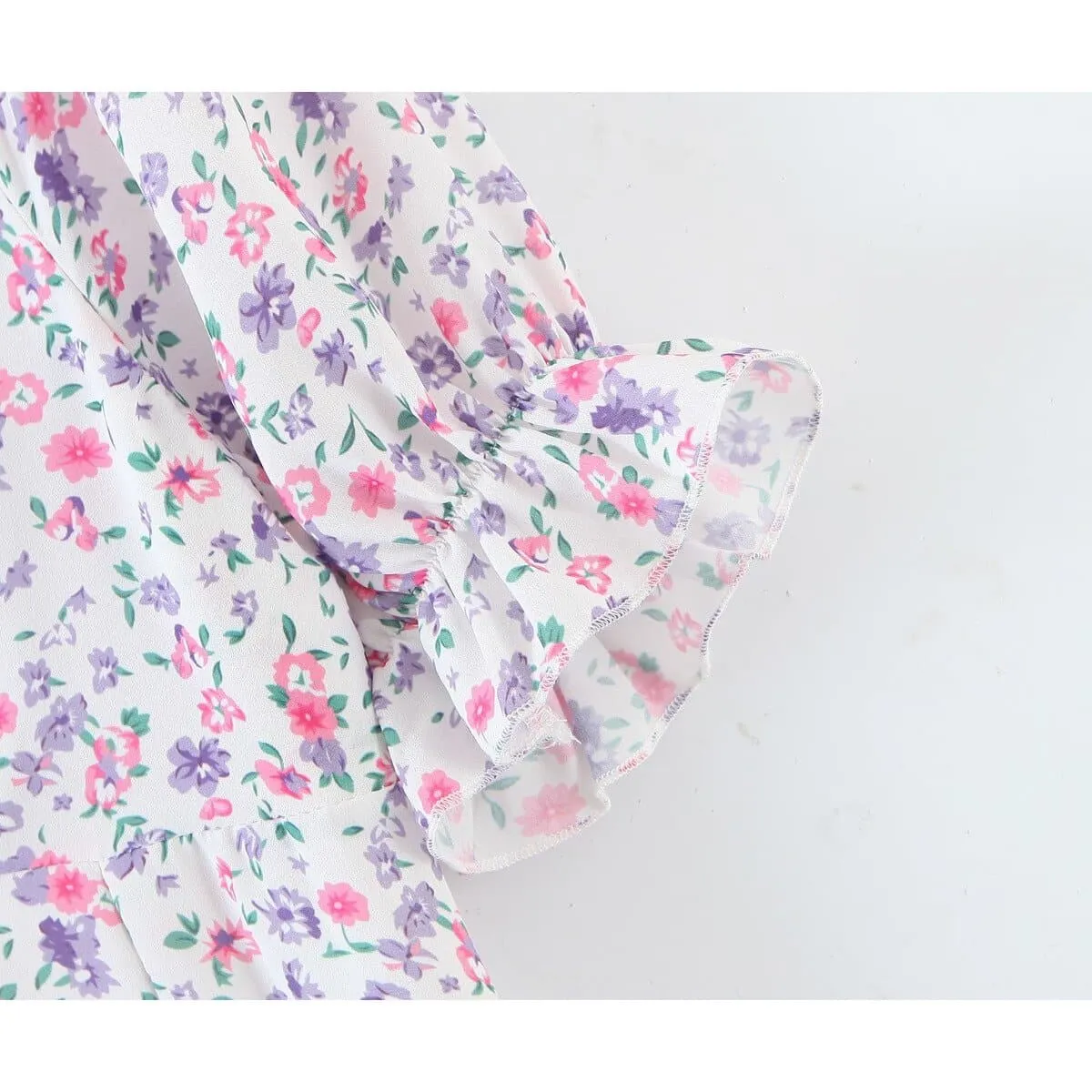 ELEGANT PUFF SLEEVE RUFFLE DRESS