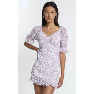 ELEGANT PUFF SLEEVE RUFFLE DRESS