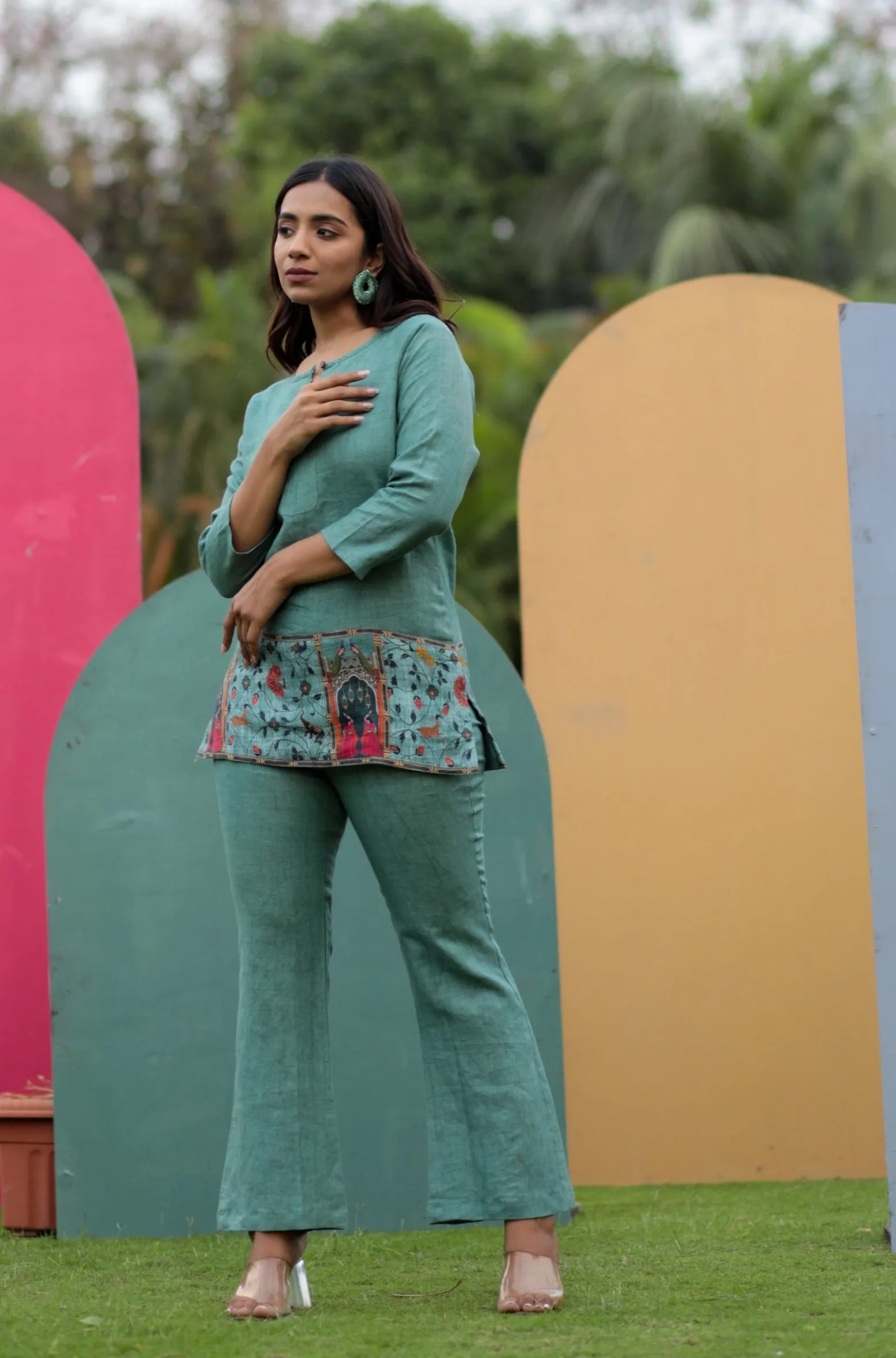 Ella Pichwai Panel Pure Linen Co-ord Set