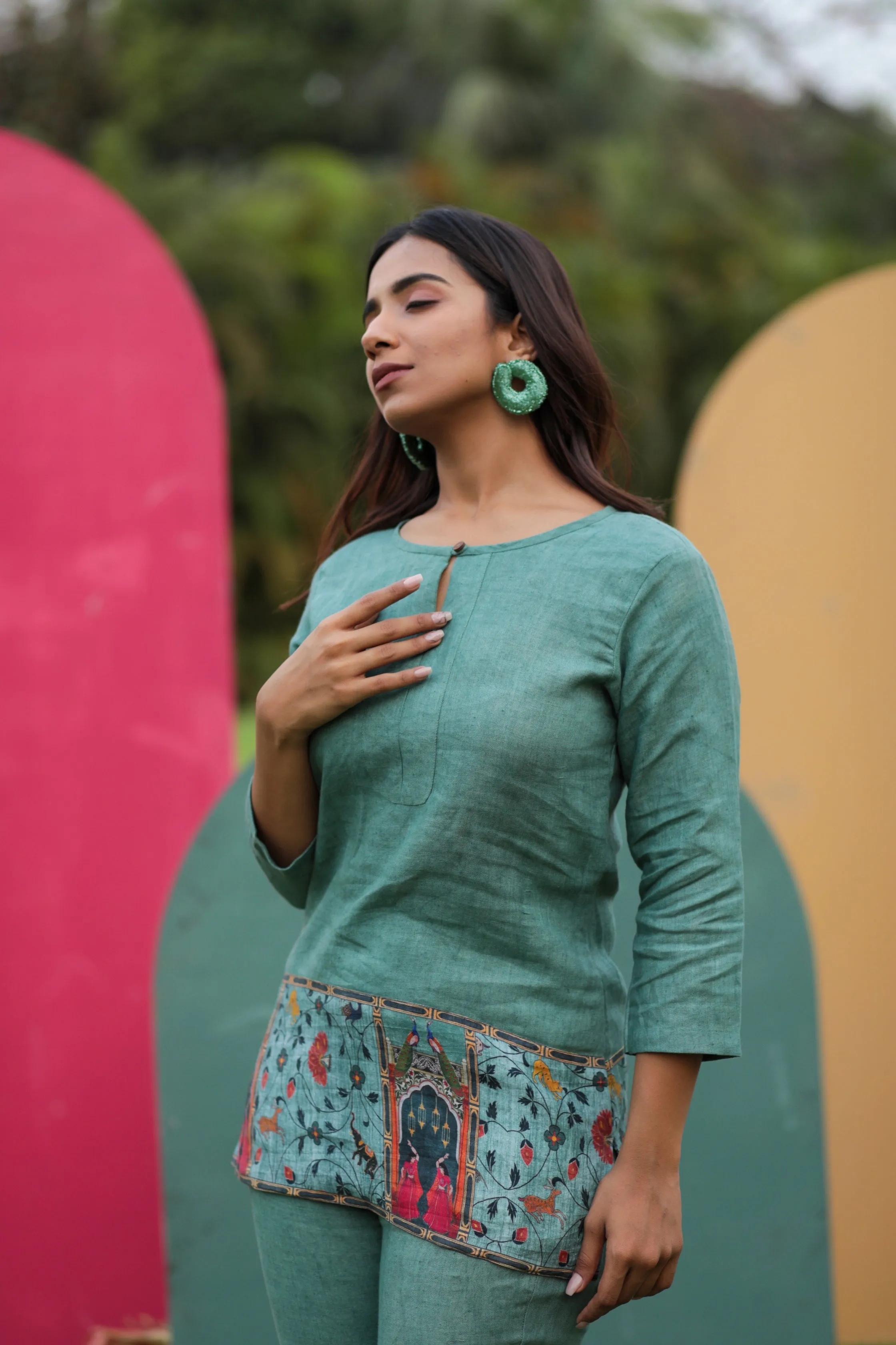 Ella Pichwai Panel Pure Linen Co-ord Set