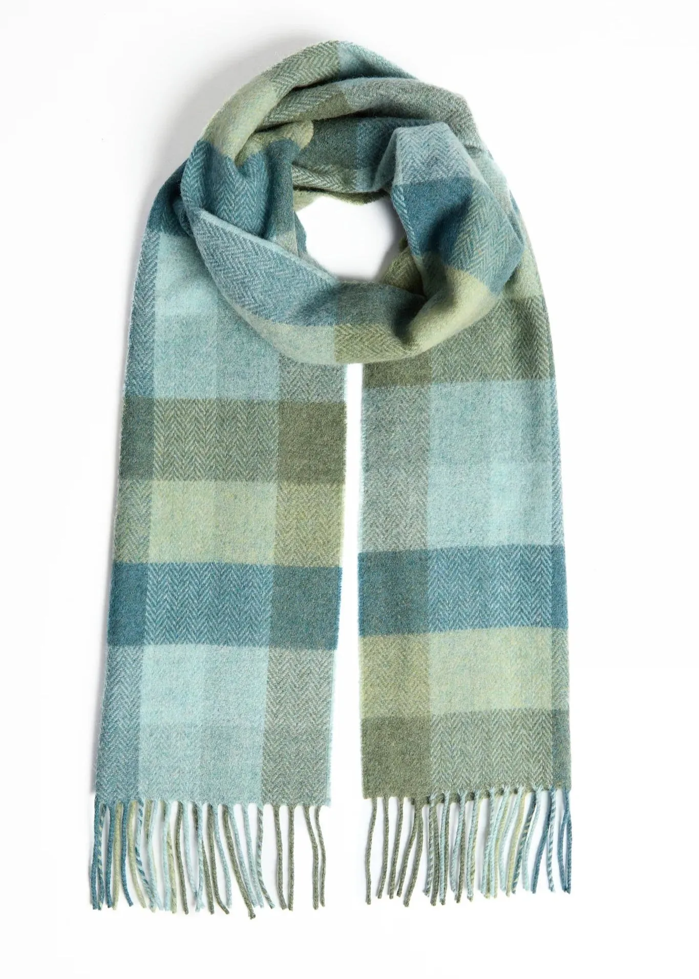 Foxford Lambswool Scarf | Green & Blue Check