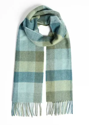 Foxford Lambswool Scarf | Green & Blue Check
