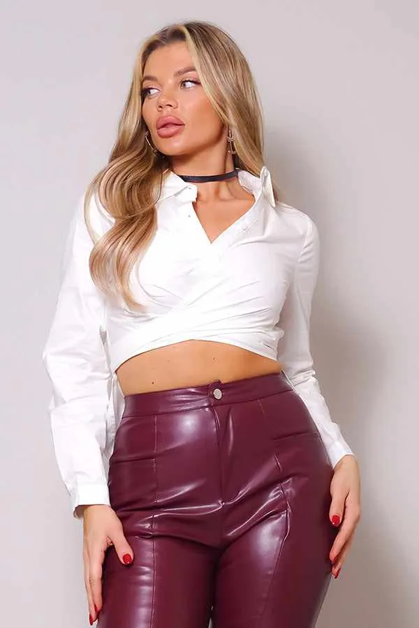 Front Back Tie Button Down Cropped Shirt
