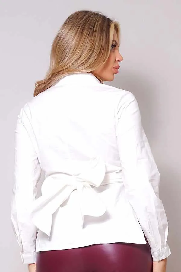 Front Back Tie Button Down Cropped Shirt