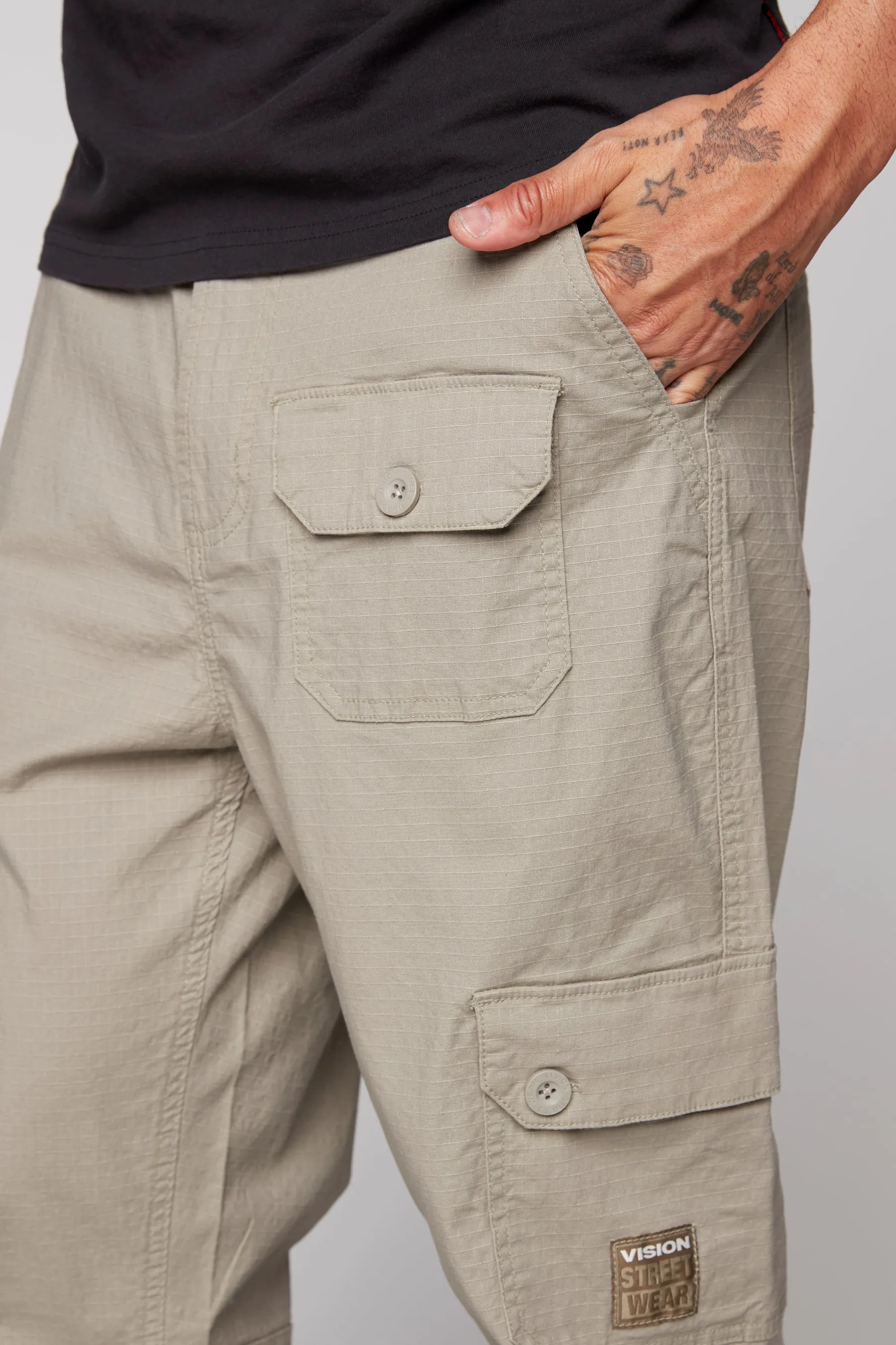 GELFAND - Loose Fit Cargo Pant with Adjustable Hems - Light Olive Ripstop