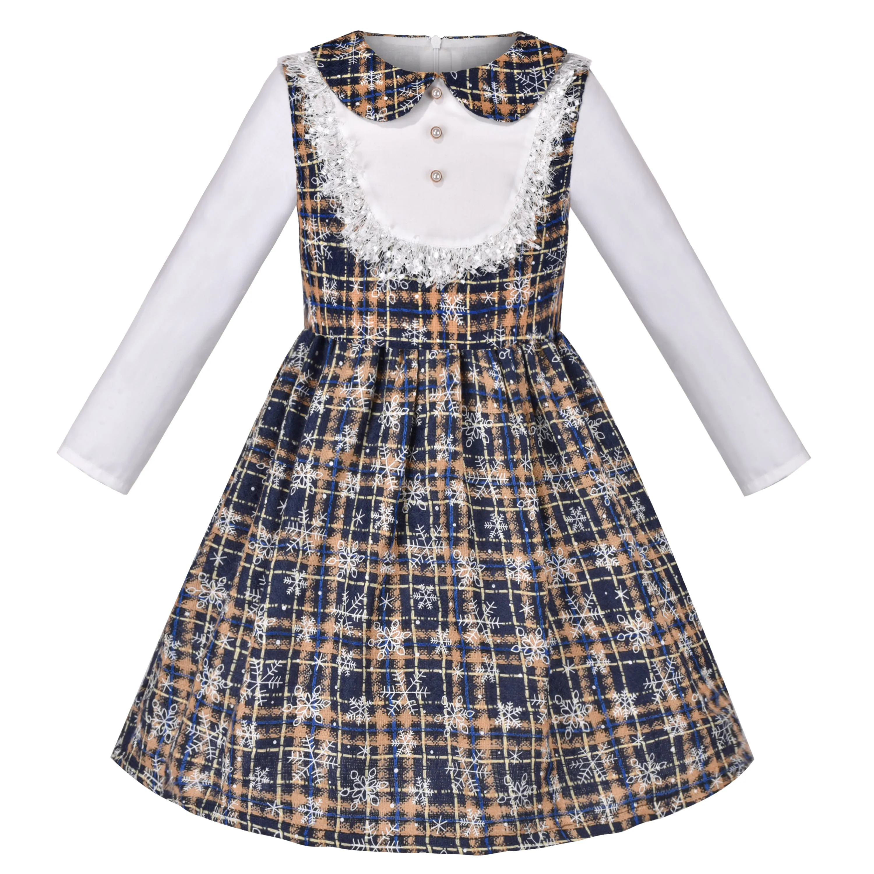 Girls Dress Pearl Pocket Vintage Elegant Xmas Long Sleeve Size 6-12 Years